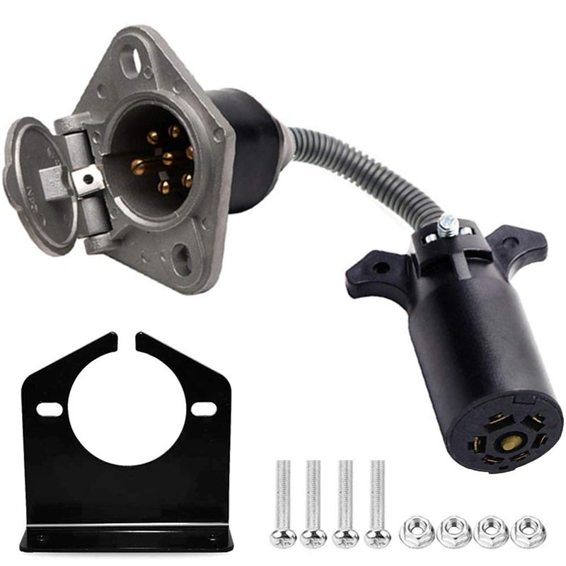 CARROFIX 7 RV Blade Plug to 7 Way Pin Type Trailer Electrical Adapter Connector with Mounting Bracket - Image 1